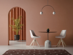 Tappeto marrone decorato in un ambiente dalle tonalità calde